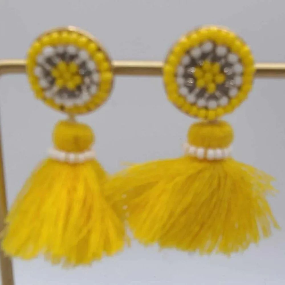 J Crew Mini Scope Tassle Bead Yellow Earrings